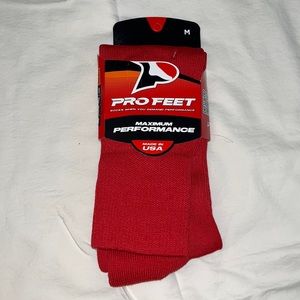 Red maximum performance socks.